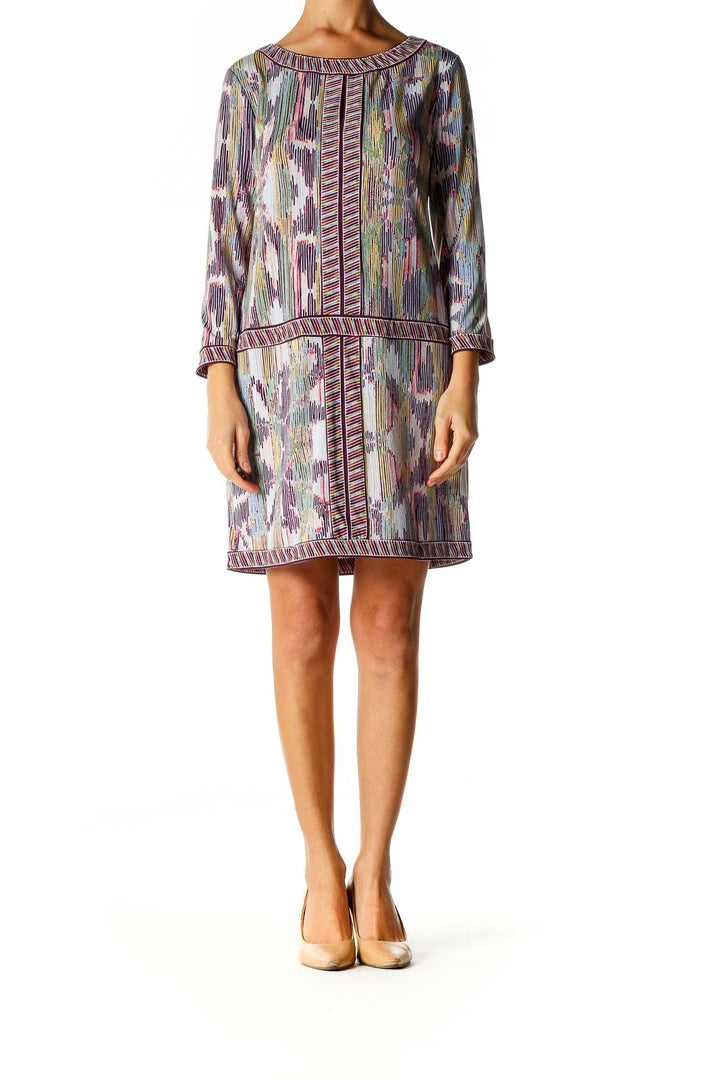 Purple Graphic Print Bohemian A-Line Dress