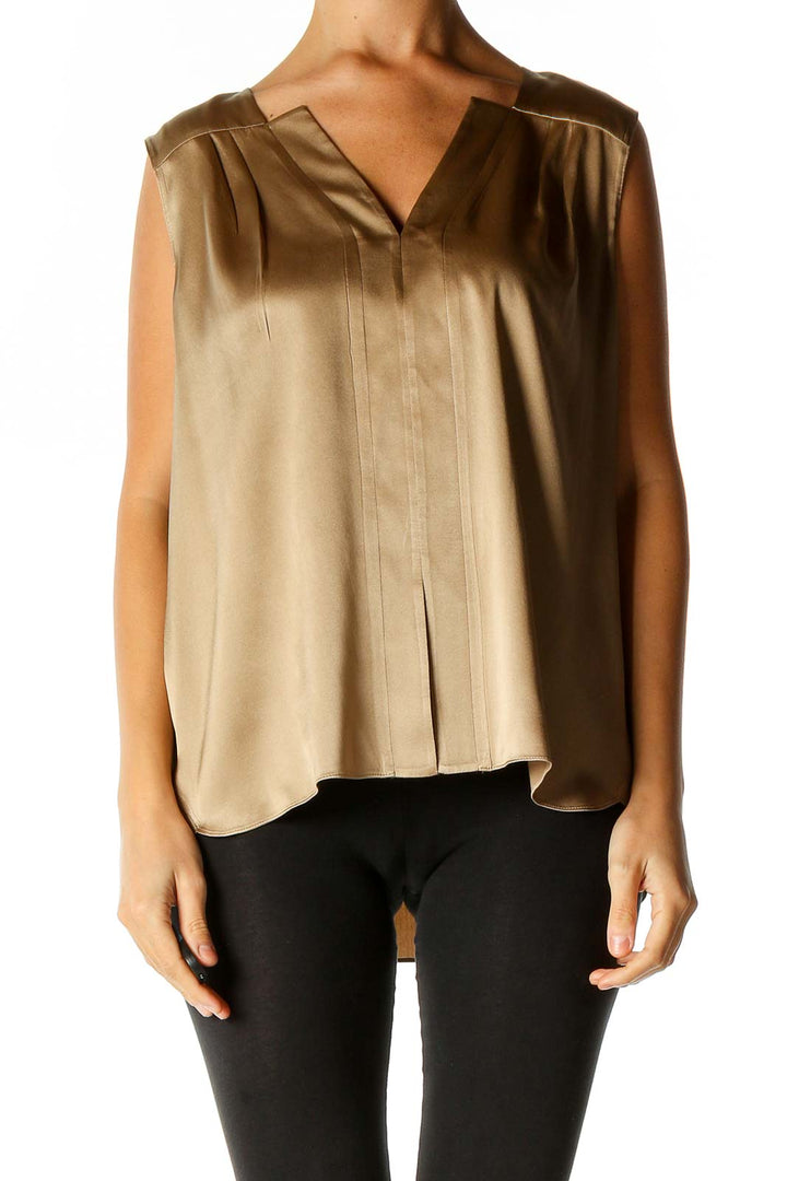 Beige Solid Retro Blouse