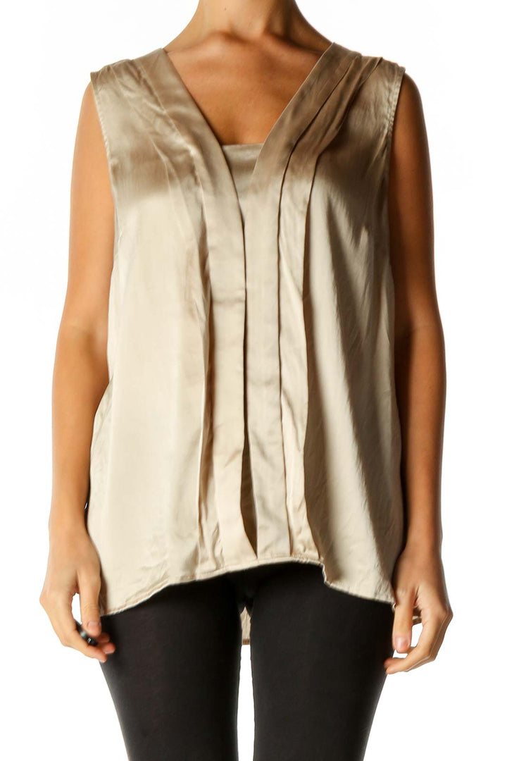 Beige Solid Casual Blouse