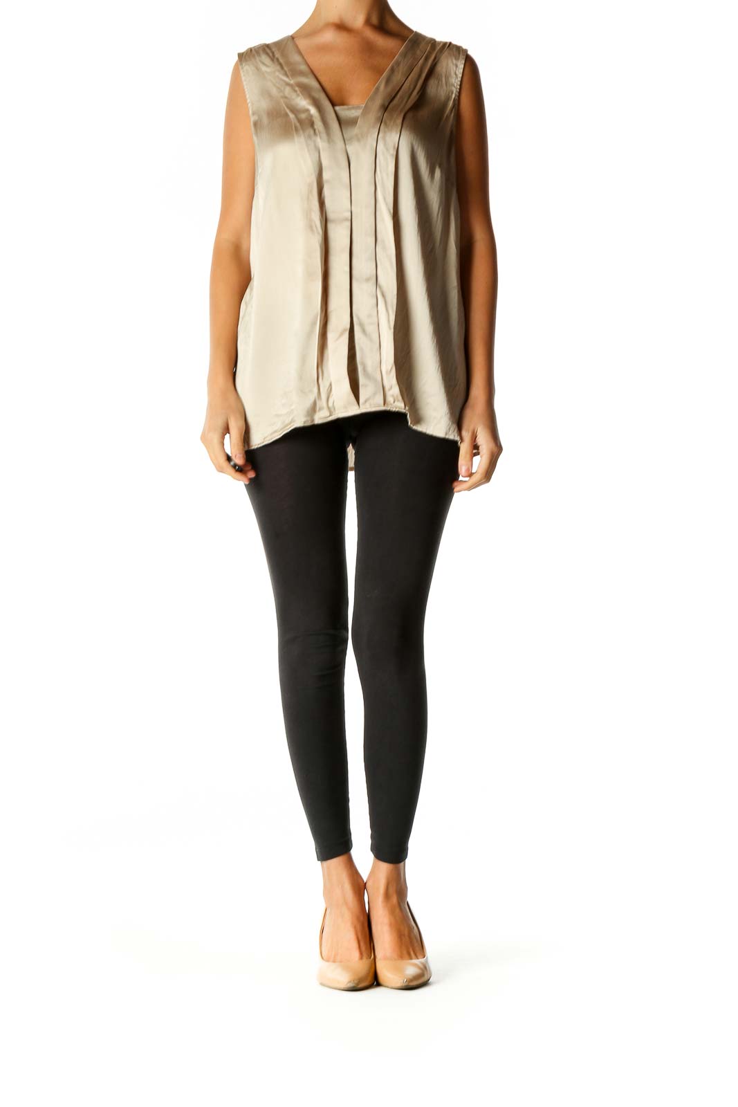 Beige Solid Casual Blouse