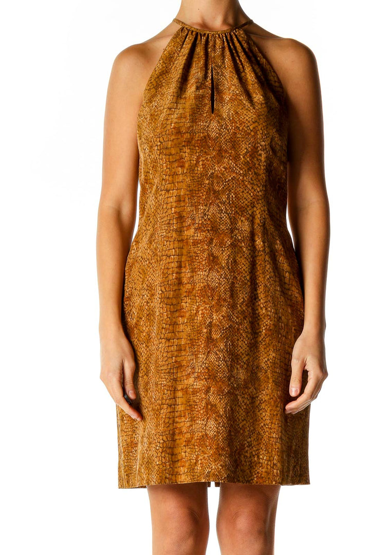 Brown Animal Print Cocktail A-Line Dress