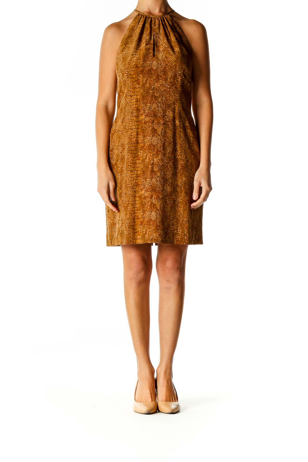 Brown Animal Print Cocktail A-Line Dress