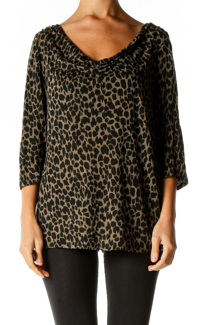 Black Animal Print Casual Blouse