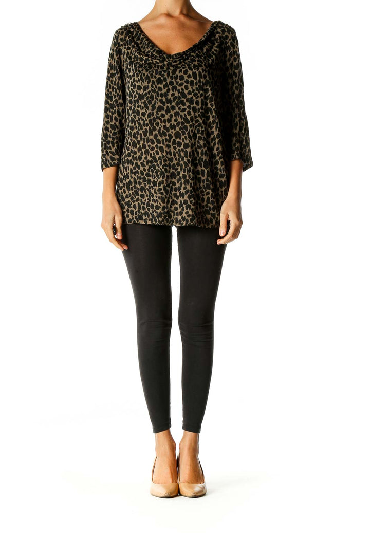 Black Animal Print Casual Blouse