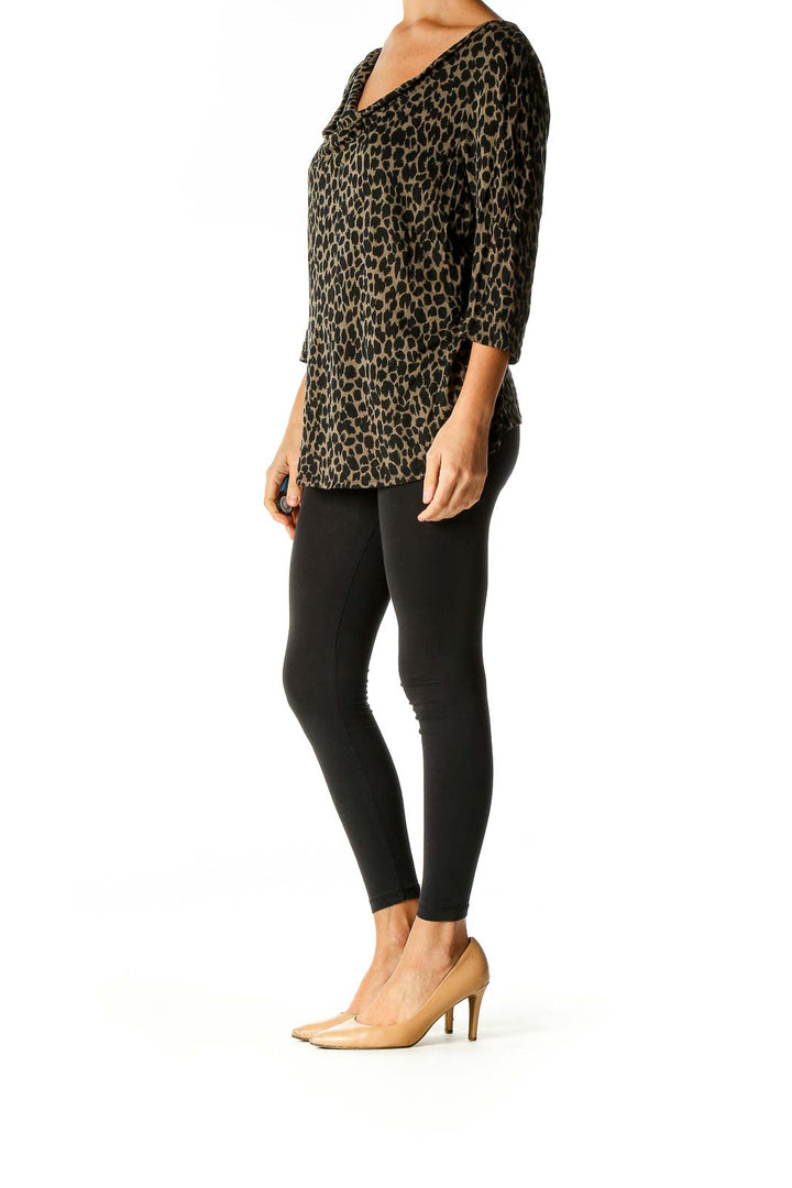 Black Animal Print Casual Blouse