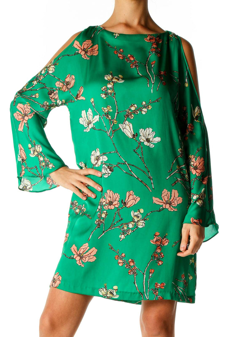 Green Floral Print Day A-Line Dress