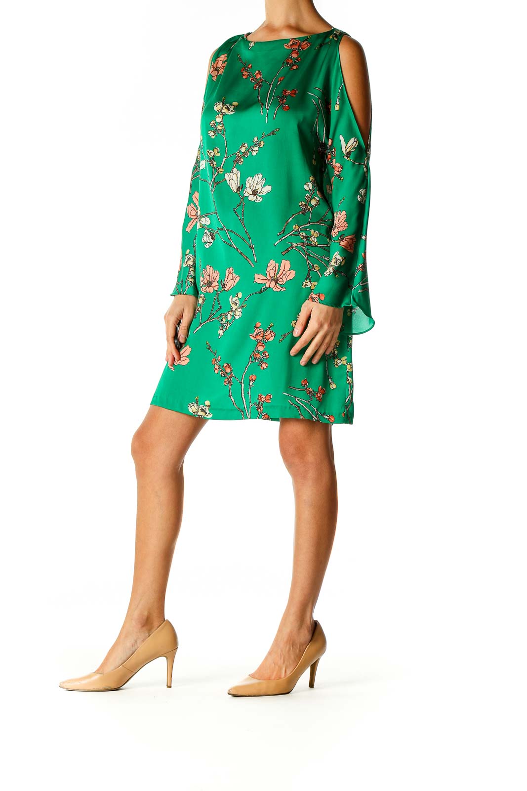 Green Floral Print Day A-Line Dress