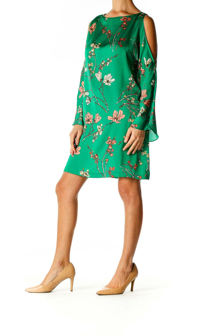 Green Floral Print Day A-Line Dress