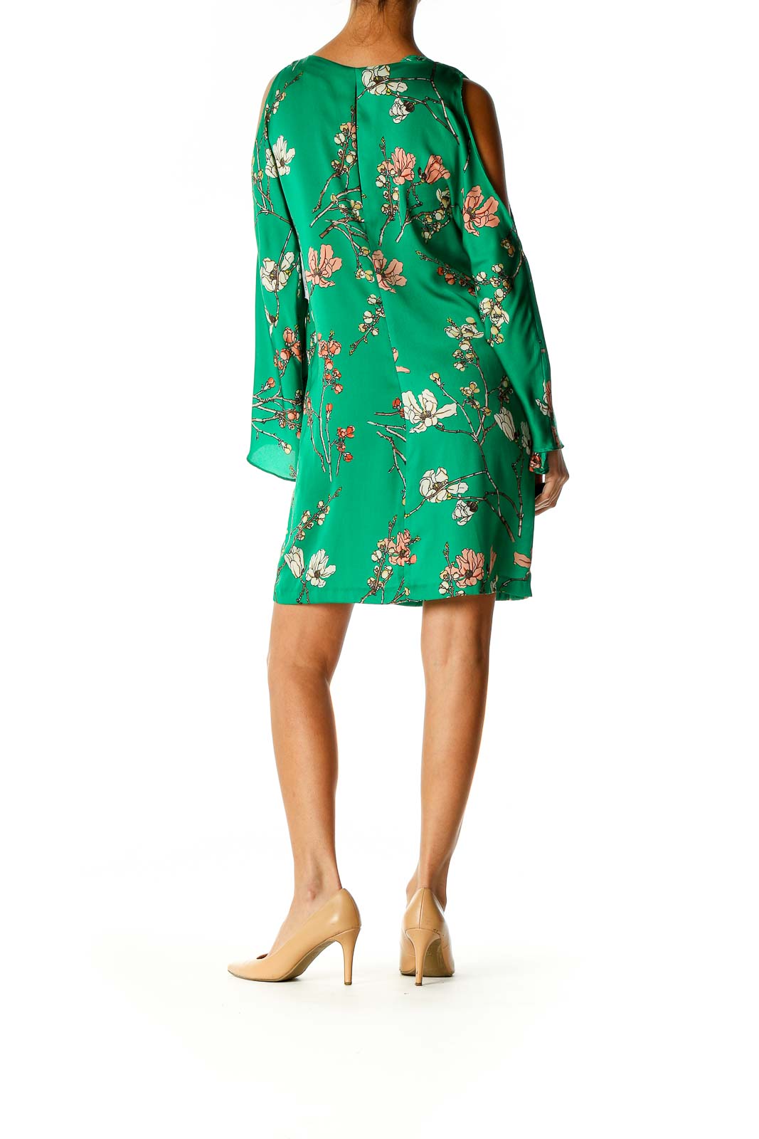 Green Floral Print Day A-Line Dress