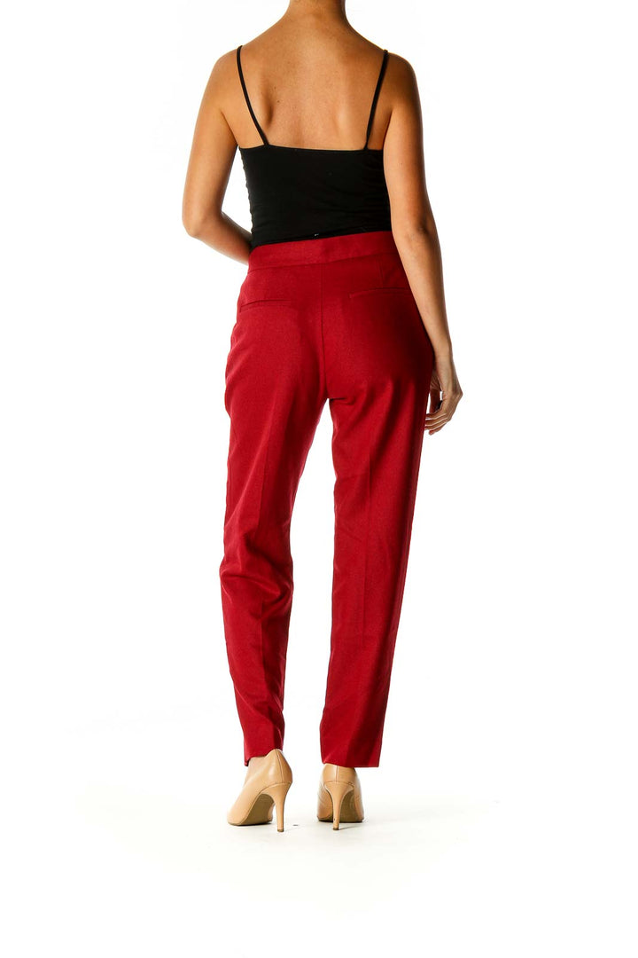 Red Solid Classic Trousers