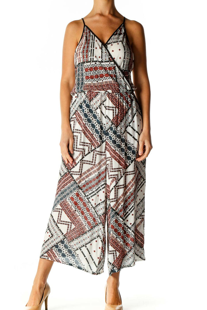 White Geometric Print Bohemian Column Dress