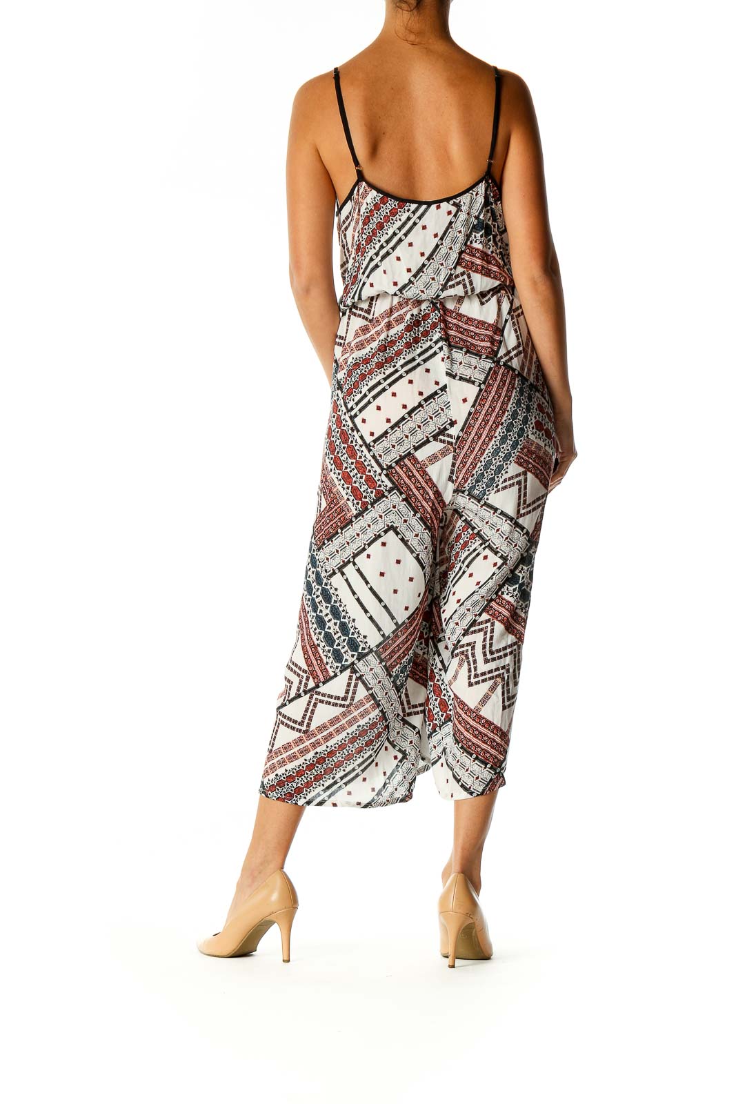 White Geometric Print Bohemian Column Dress