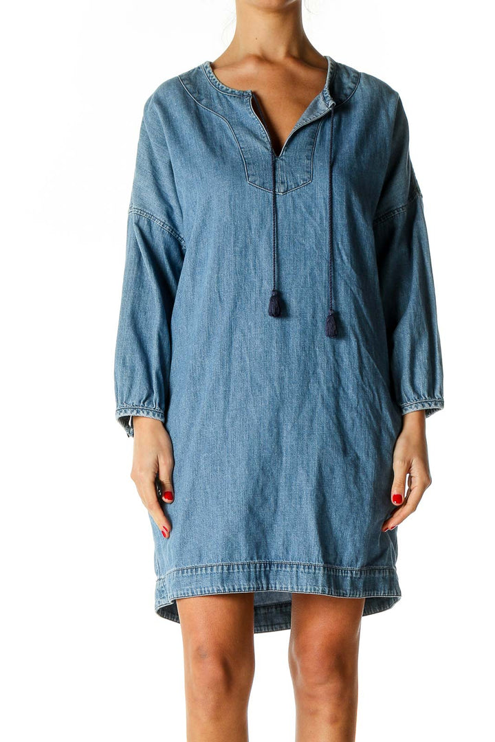 Blue Solid Day Shift Dress