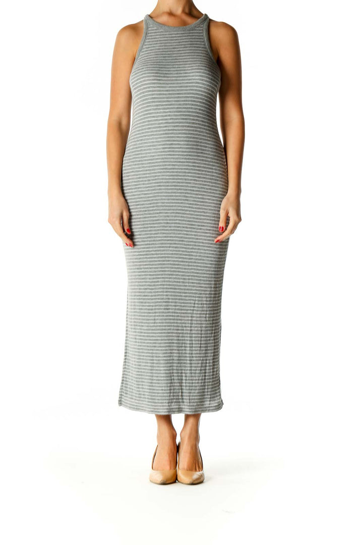 Gray Textured Classic Column Dress