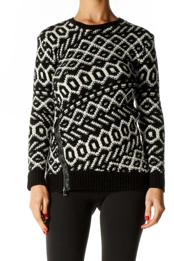 Black Geometric Print All Day Wear Sweater