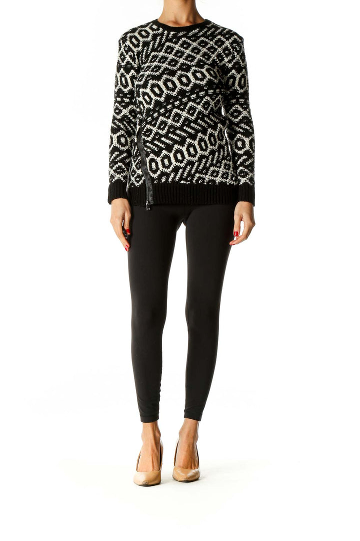 Black Geometric Print All Day Wear Sweater