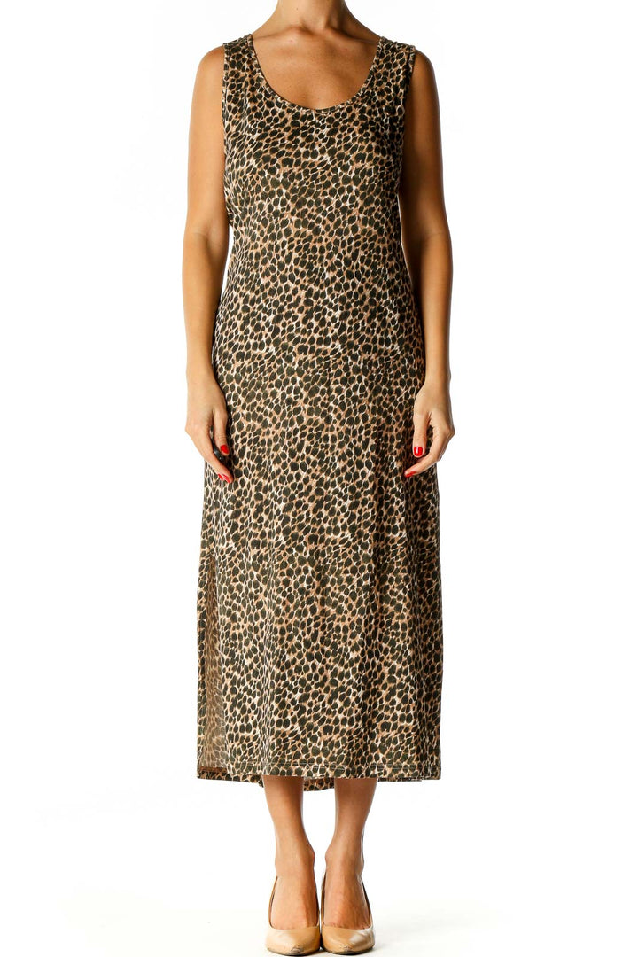 Brown Floral Print Bohemian Sheath Dress