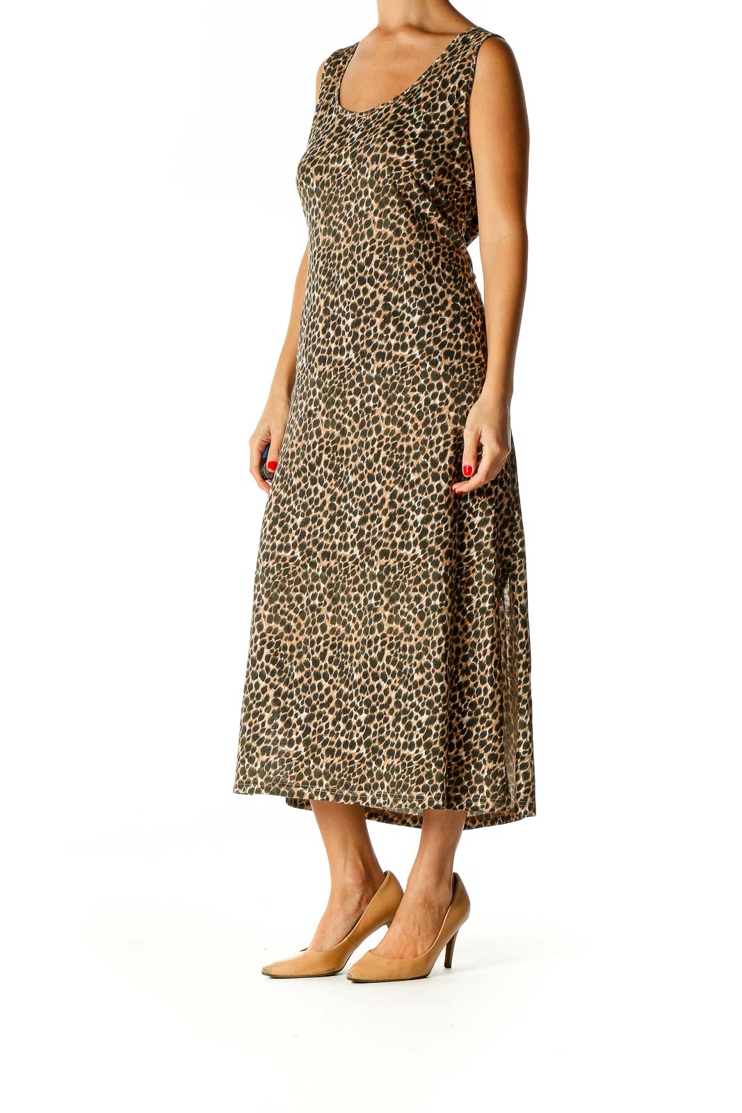 Brown Floral Print Bohemian Sheath Dress