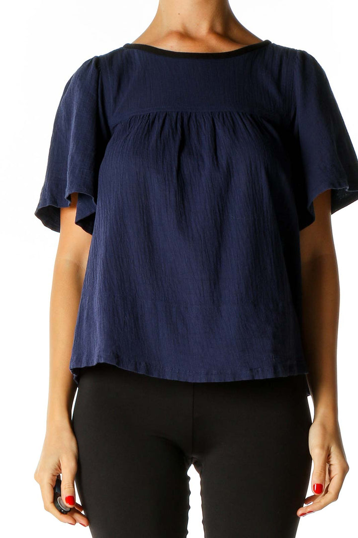 Blue Solid Casual Blouse