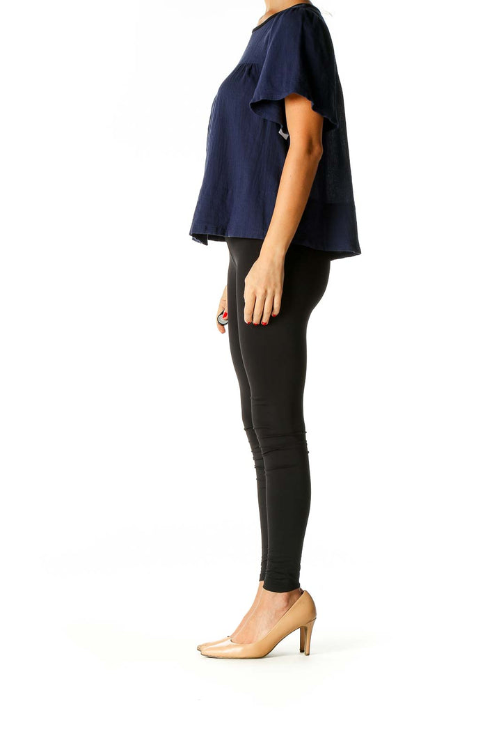 Blue Solid Casual Blouse