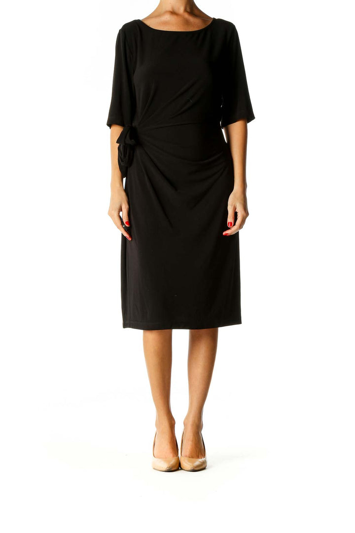 Brown Solid Classic Sheath Dress