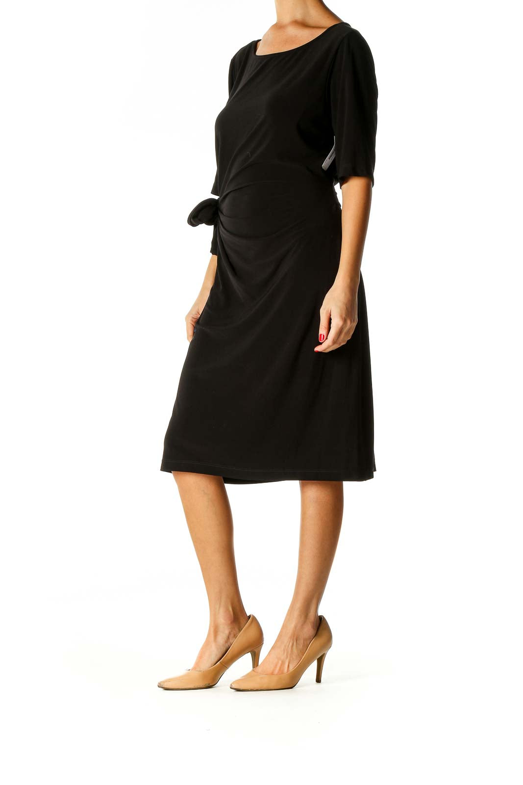 Brown Solid Classic Sheath Dress