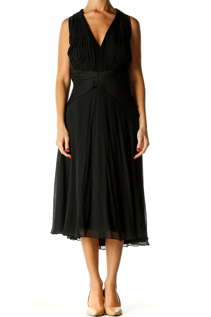 Black Solid Classic Fit & Flare Dress