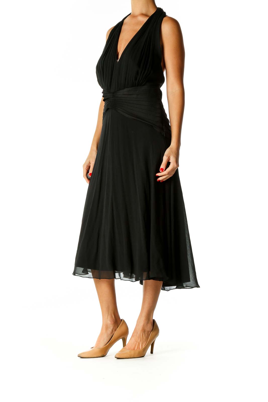 Black Solid Classic Fit & Flare Dress