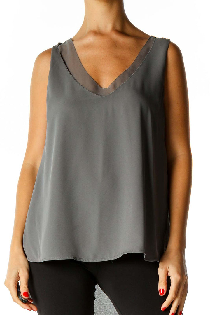 Gray Solid Casual Tank Top