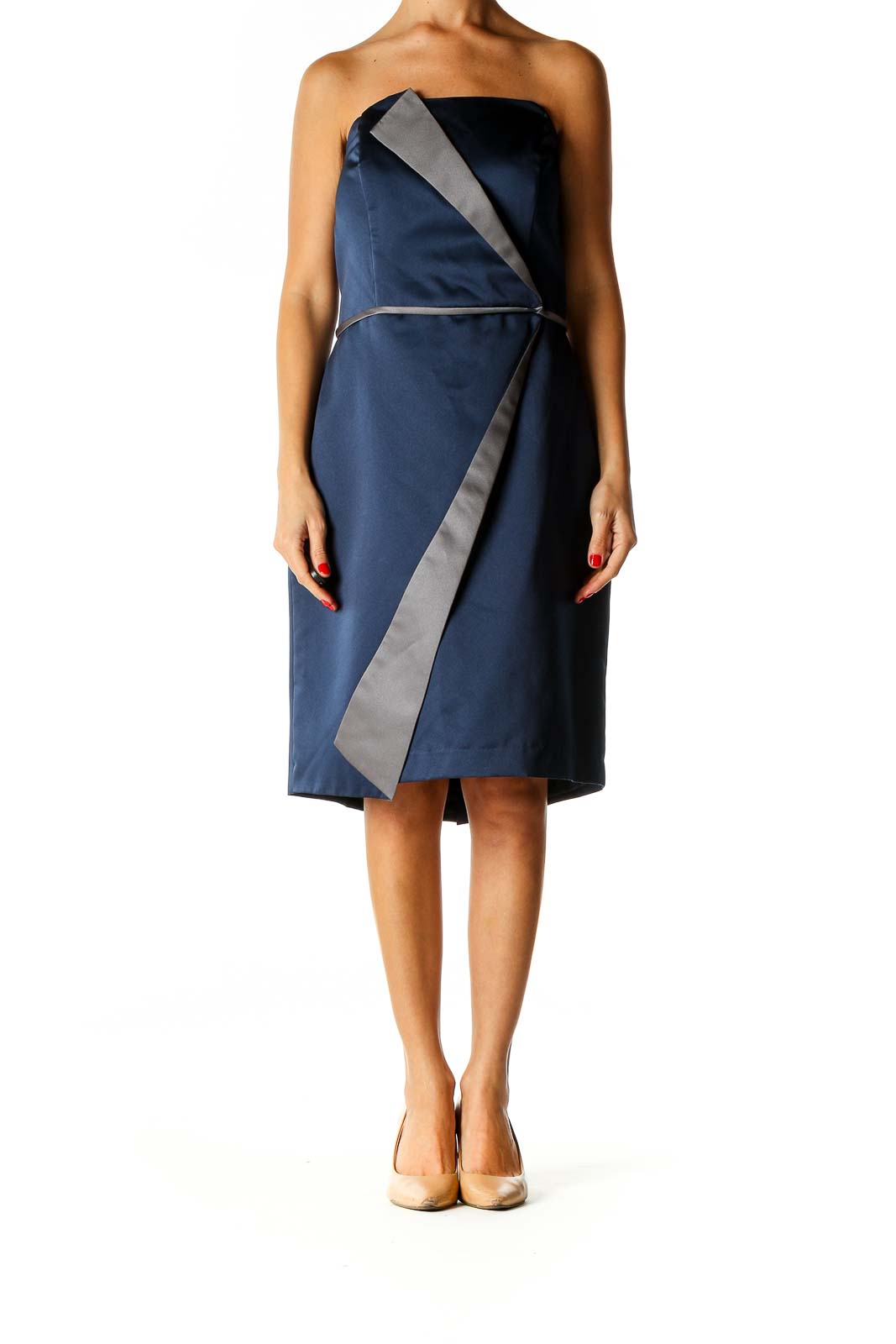 Blue Solid Cocktail Shift Dress