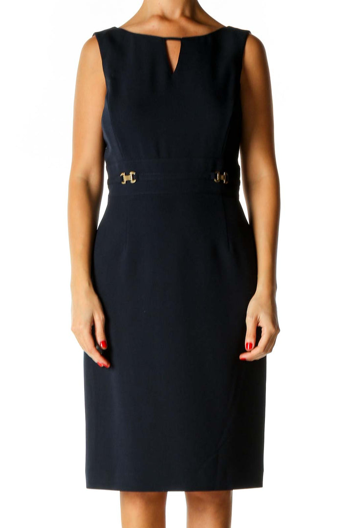 Blue Solid Classic Sheath Dress