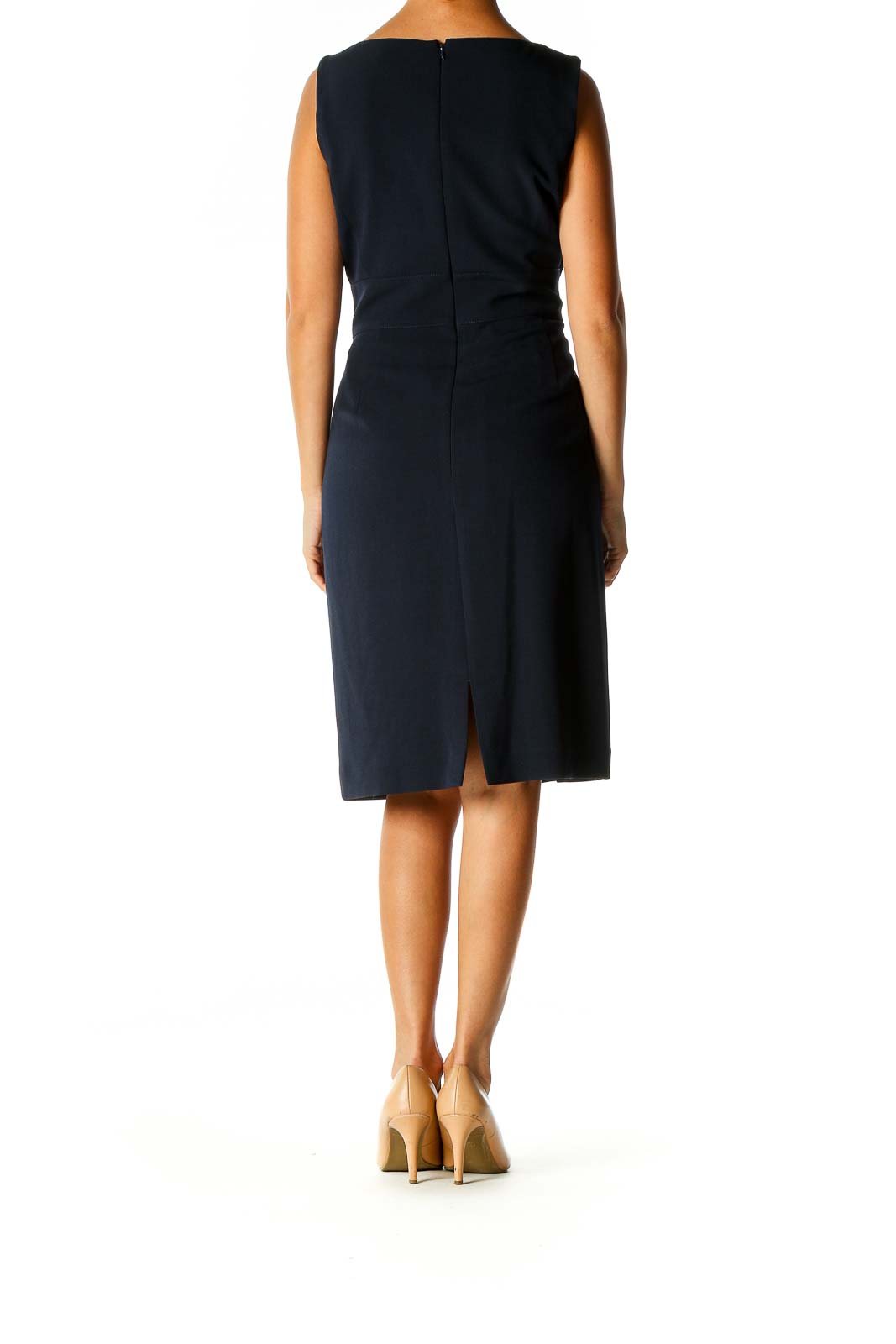 Blue Solid Classic Sheath Dress