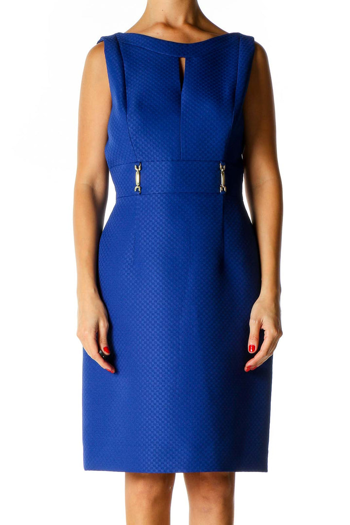 Blue Solid Classic Sheath Dress