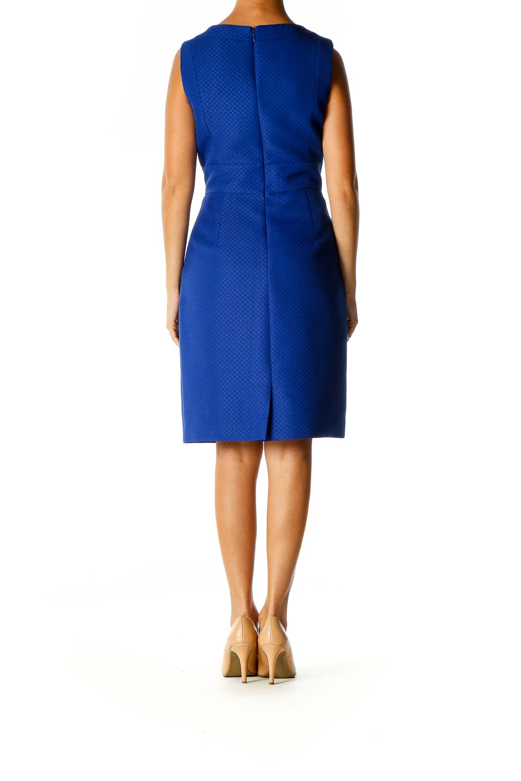 Blue Solid Classic Sheath Dress