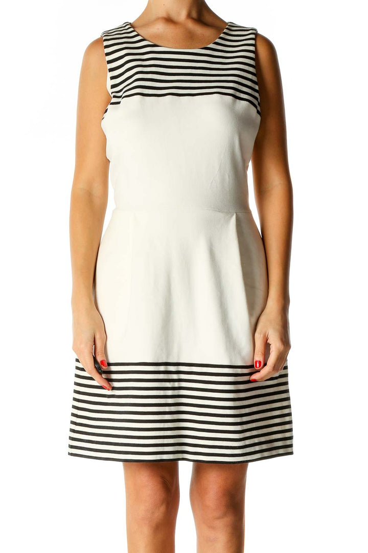 White Striped Classic Fit & Flare Dress