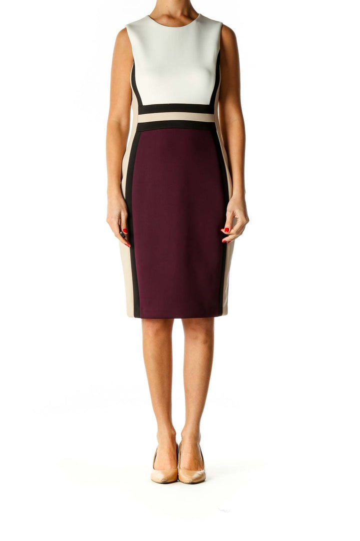 Purple Colorblock Classic Sheath Dress