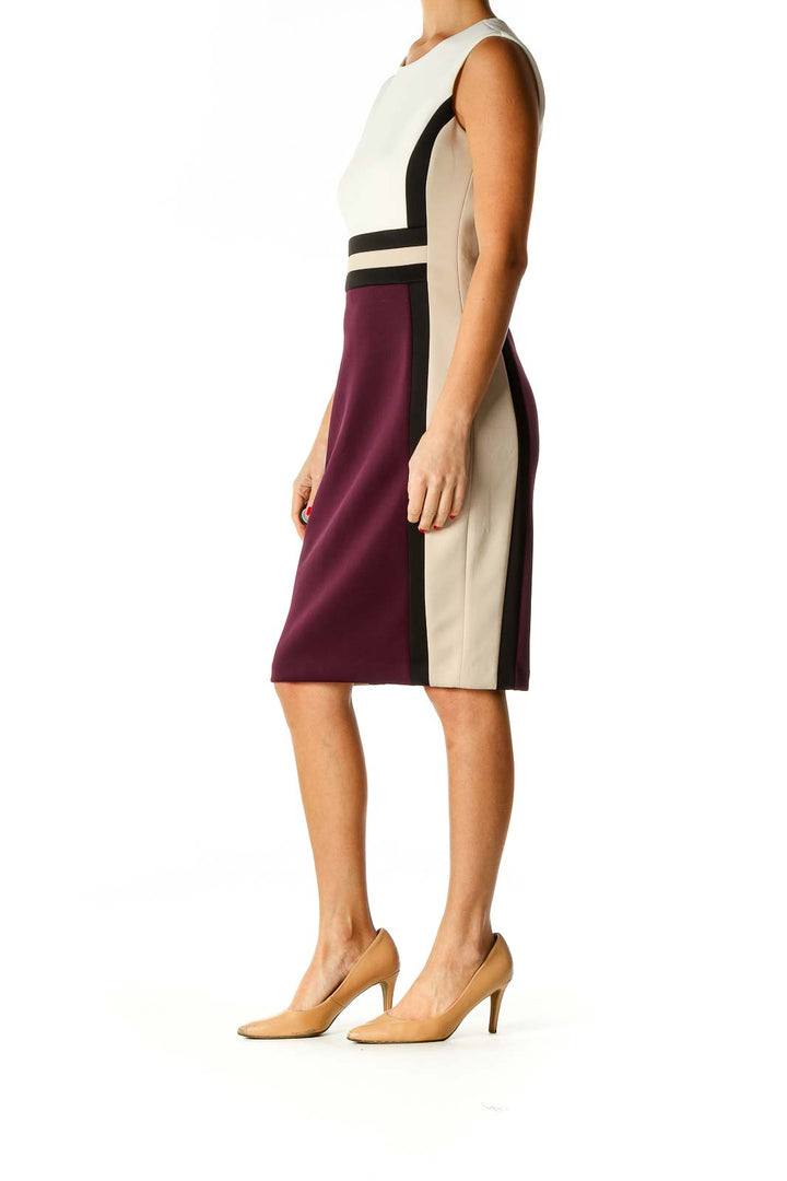 Purple Colorblock Classic Sheath Dress