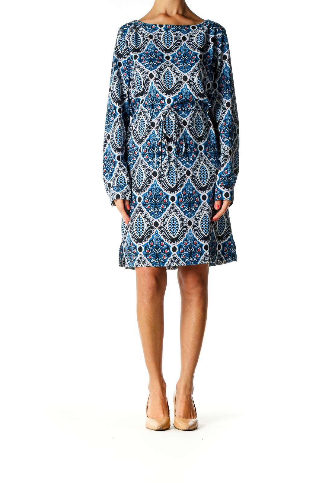 Blue Printed Retro Shift Dress