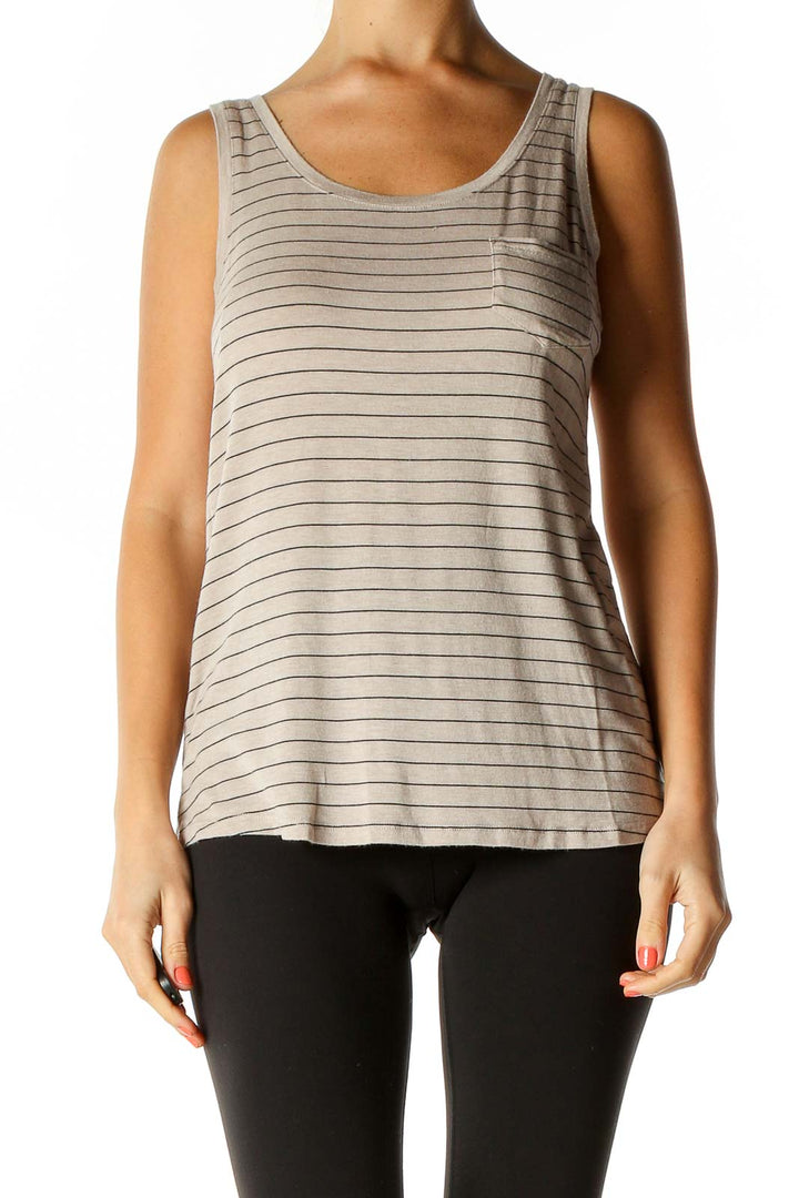 Beige Striped Casual Tank Top