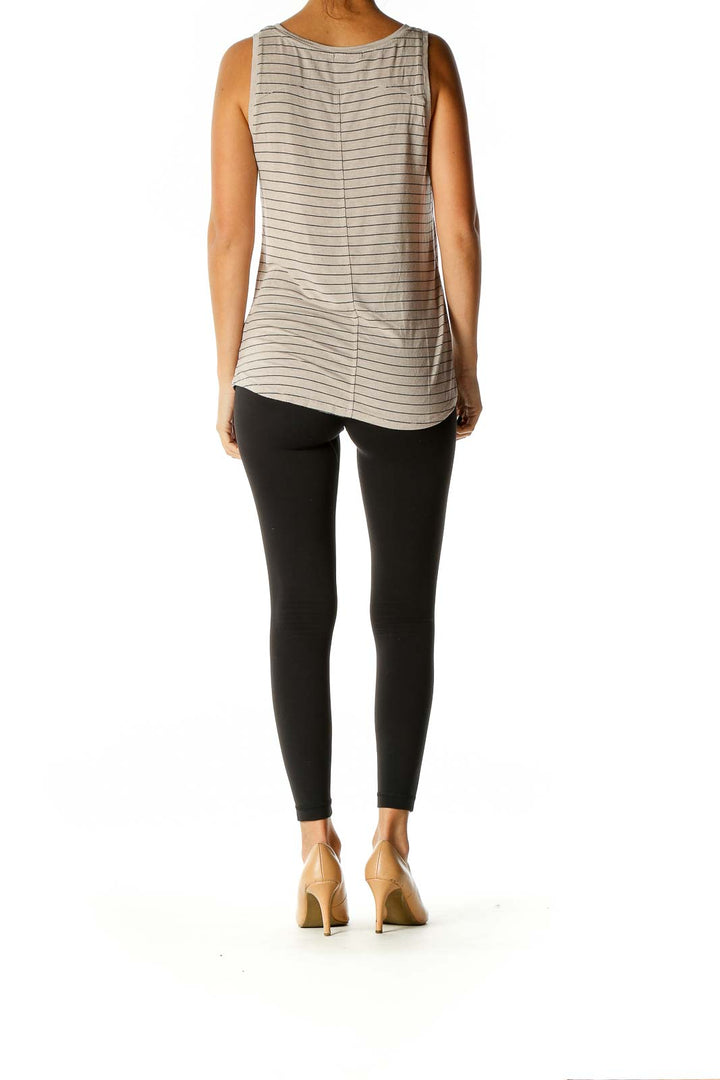 Beige Striped Casual Tank Top