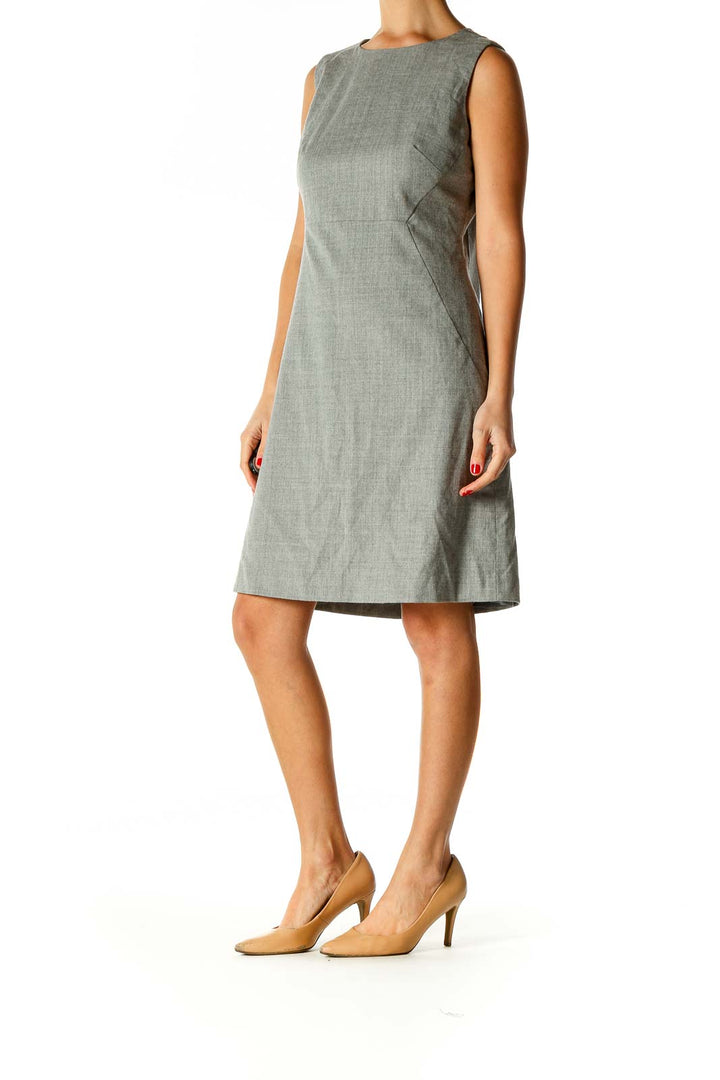 Gray Textured Classic A-Line Dress