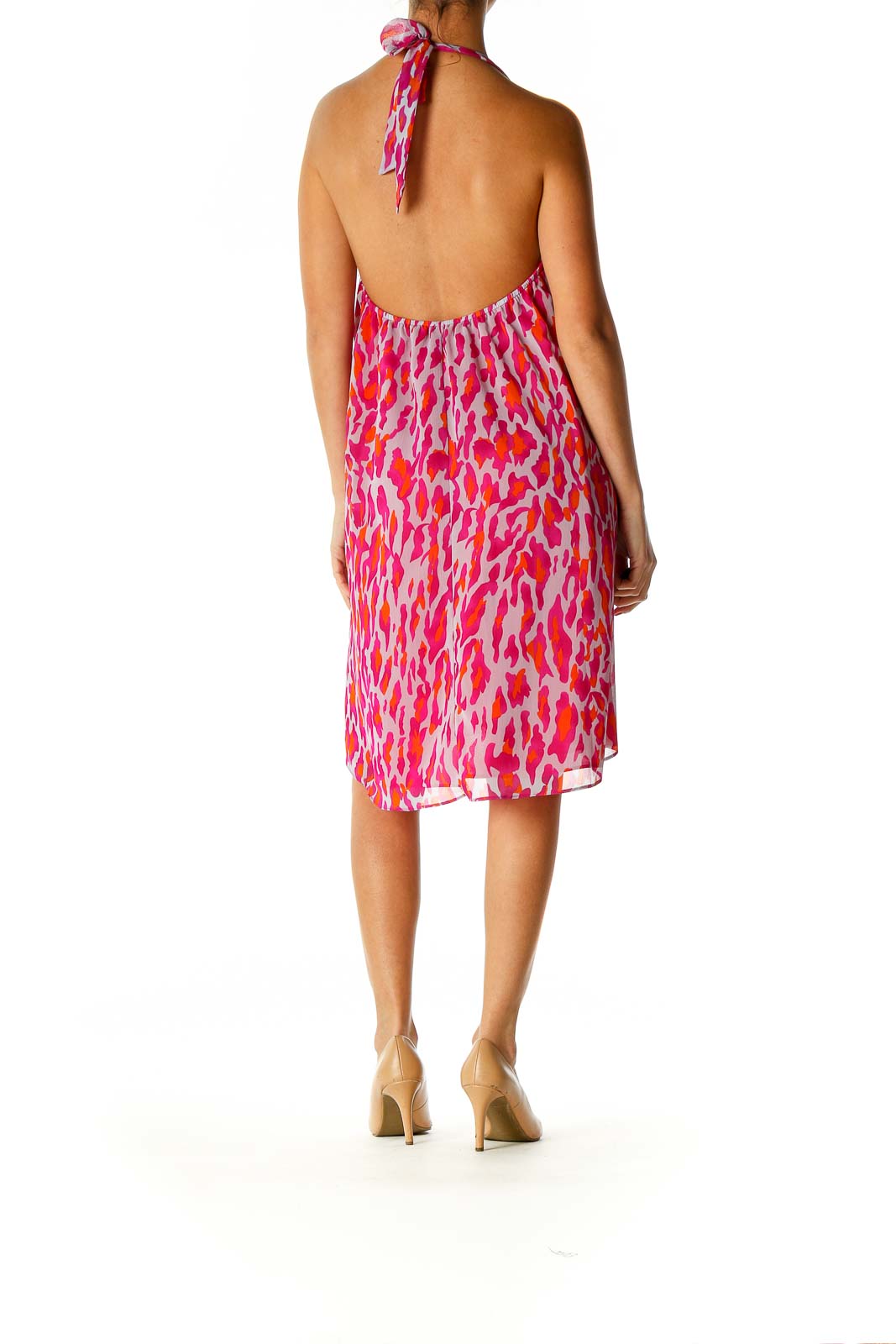 Pink Printed Holiday Fit & Flare Dress