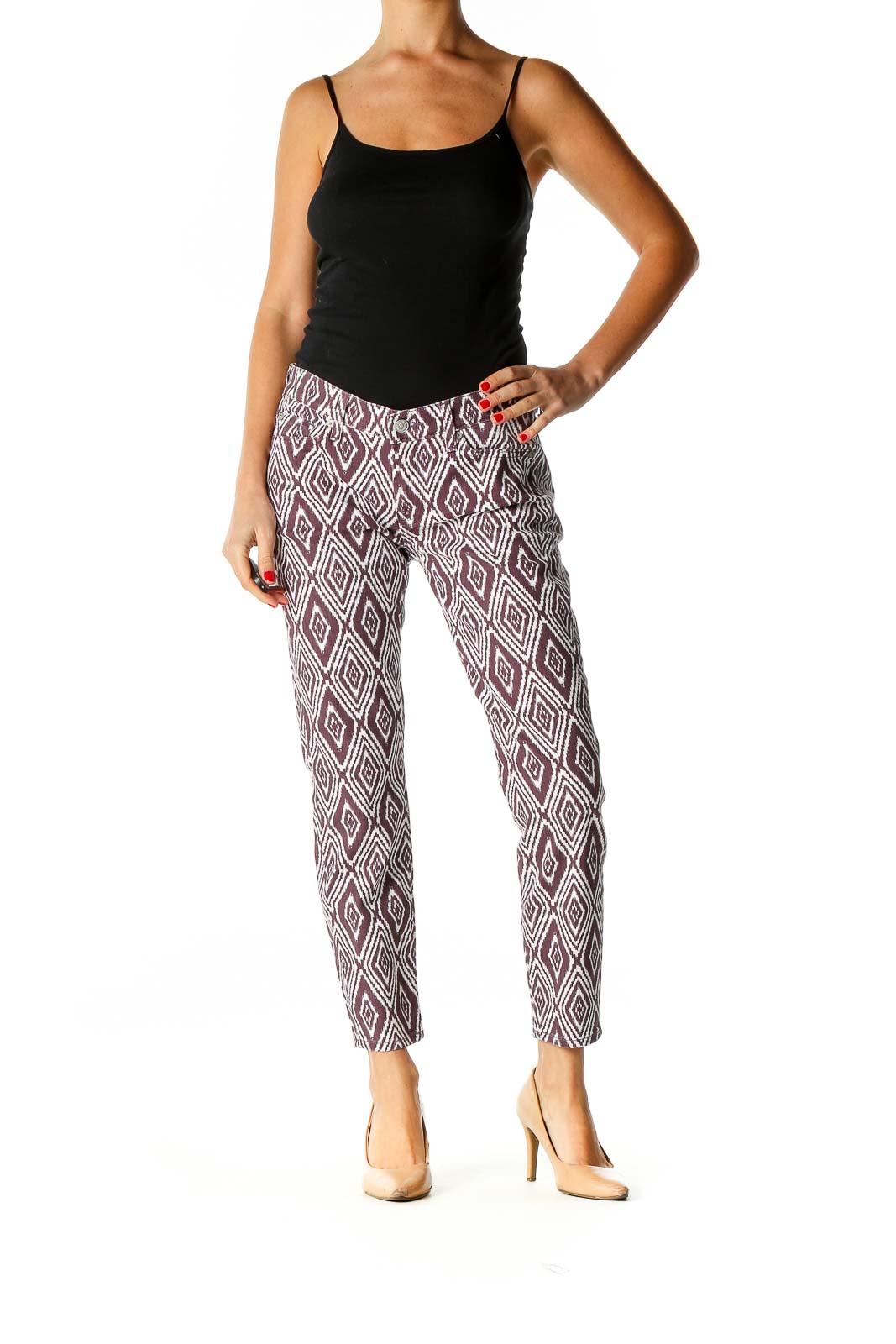 Purple Printed Retro Trousers