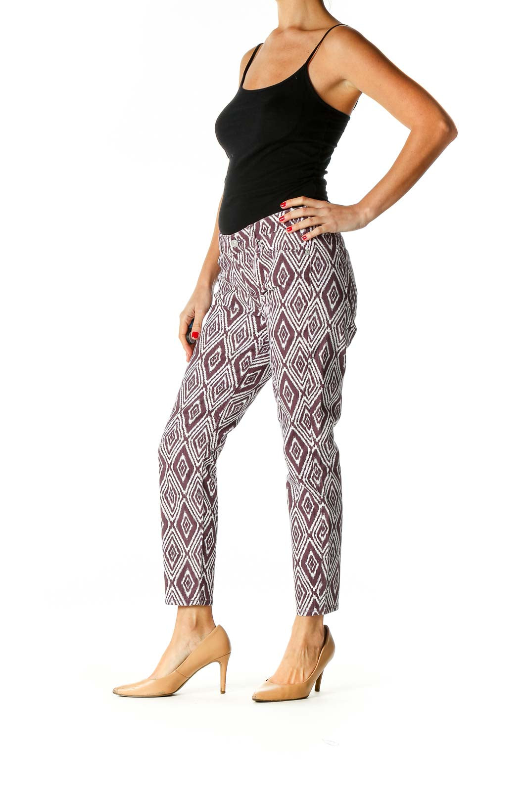 Purple Printed Retro Trousers