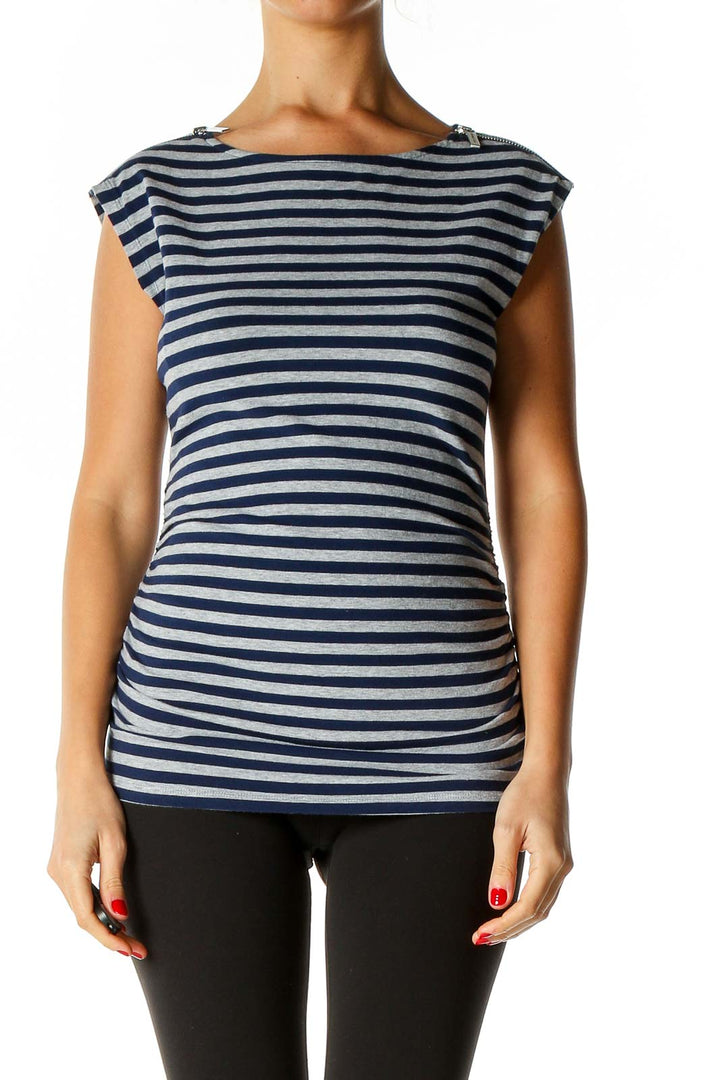 Blue Striped Casual T-Shirt