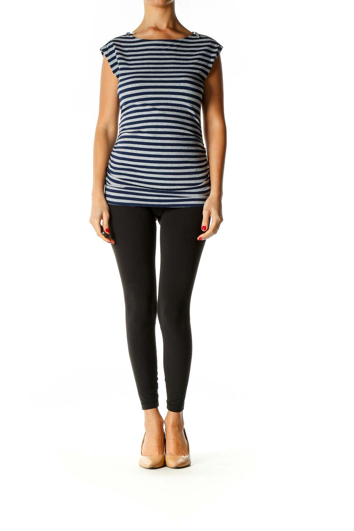 Blue Striped Casual T-Shirt