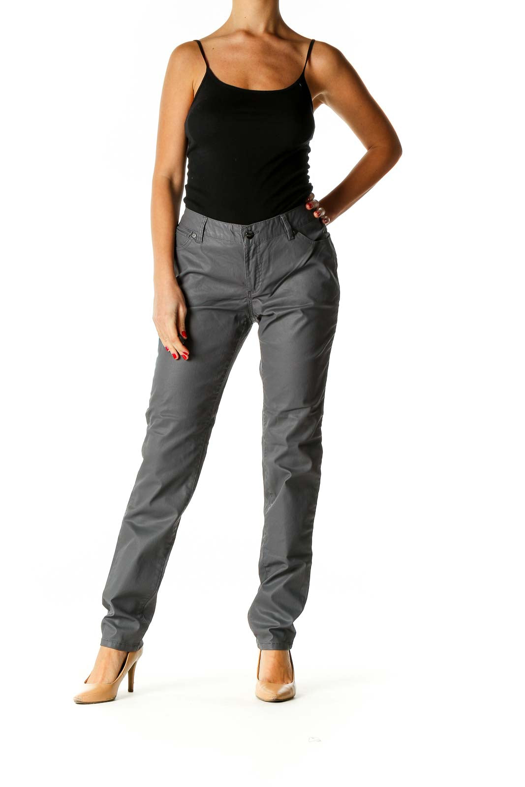 Gray Solid Chic Trousers