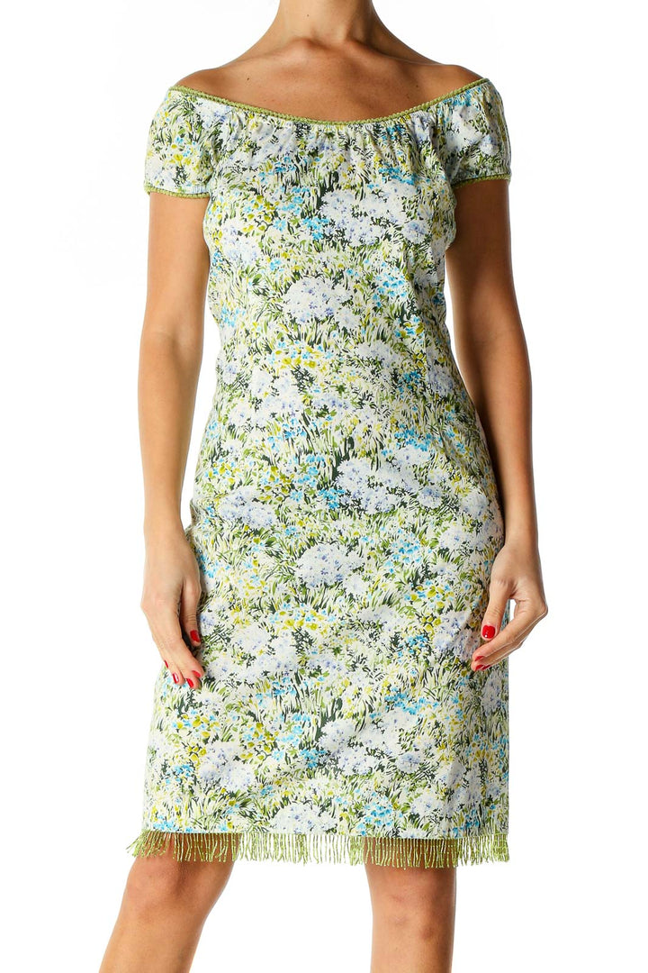 White Floral Print Retro A-Line Dress