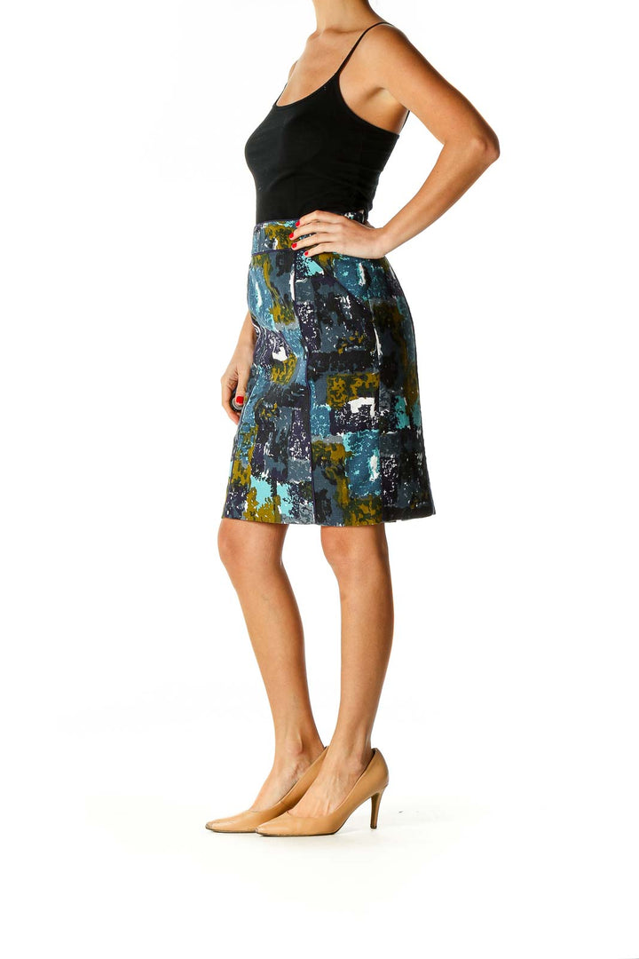 Blue Printed Brunch Pencil Skirt