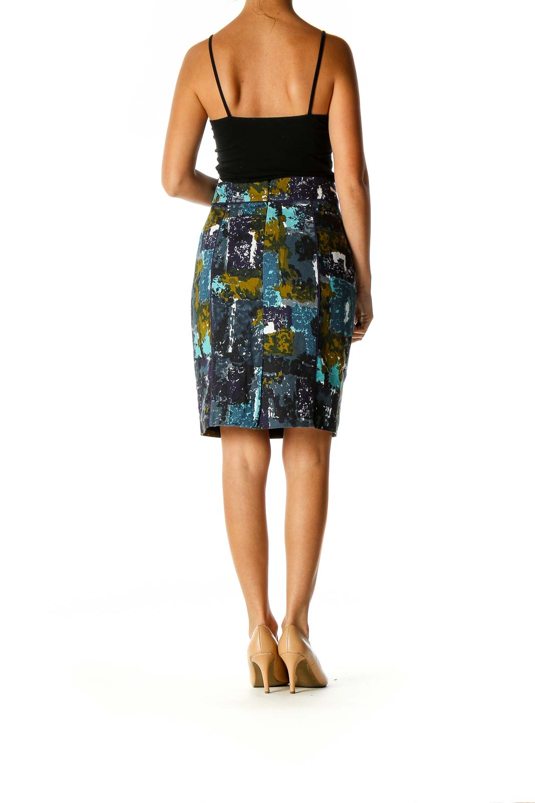 Blue Printed Brunch Pencil Skirt